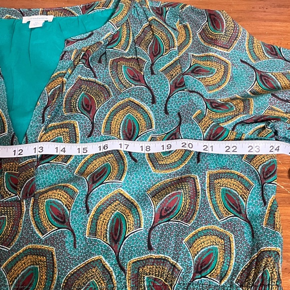 Sundance Feather Print Teal Dress, Tiered, with Pockets, lined XL - Picture 8 of 10